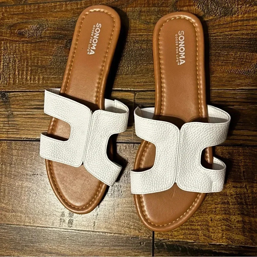 Sonoma Jeanette White Sandals Womens sz Large‎ EUC